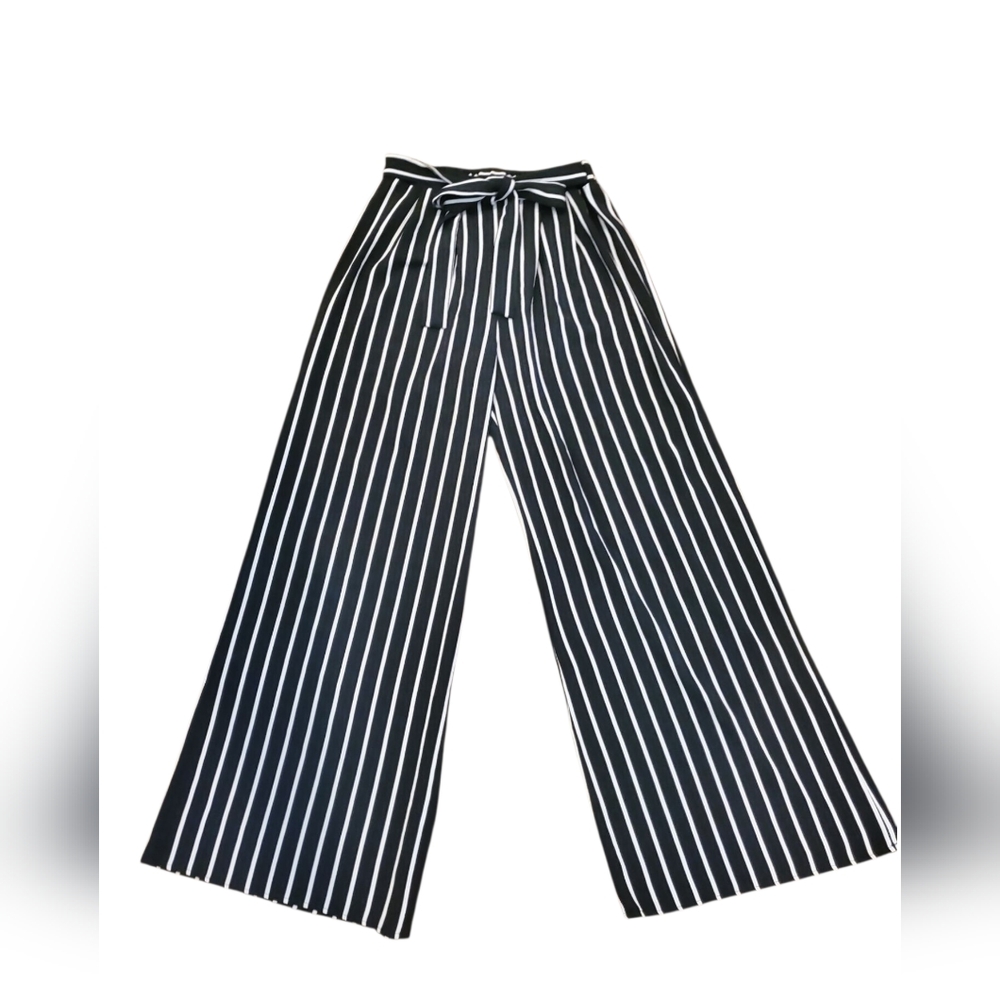 CAGE Black and White Striped Wide-Leg Pants Medium